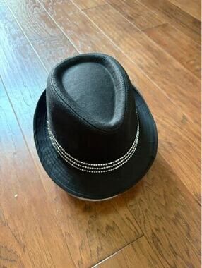 Black Cotton Fedora Hat with Rhinestone Band